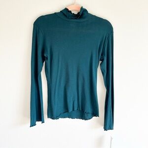 NWT Blue Canoe Swirly Edge Long Sleeve Mock Neck Dark Blue Green Top Medium
